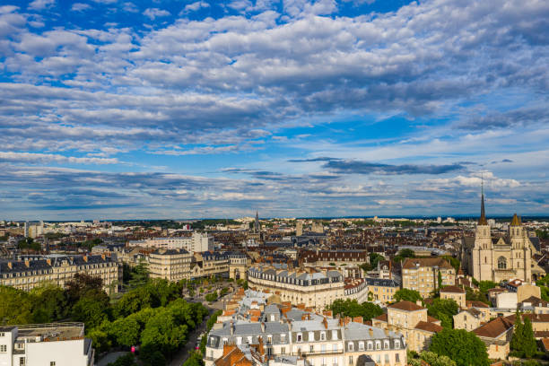Beautiful historical town Dijon, France under summer blue sky stock photo
