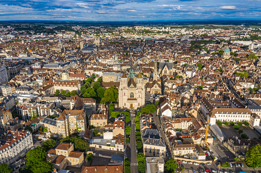 Beautiful aerial townscape view of Dijon city of France