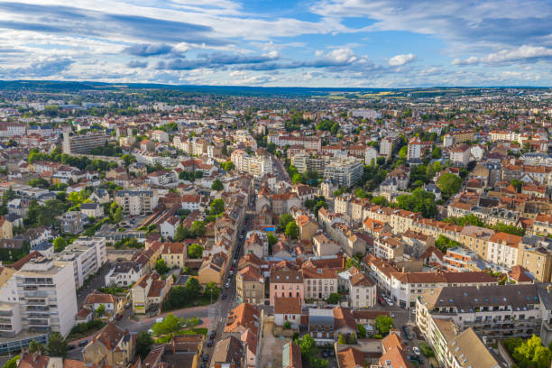 Amazing aerial view of Dijon townscape under summer blue sky stock photo