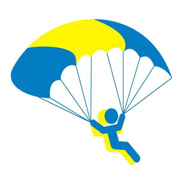 ilustrações de stock, clip art, desenhos animados e ícones de parachute people, color icon, eps. - skydiving tandem parachute parachuting
