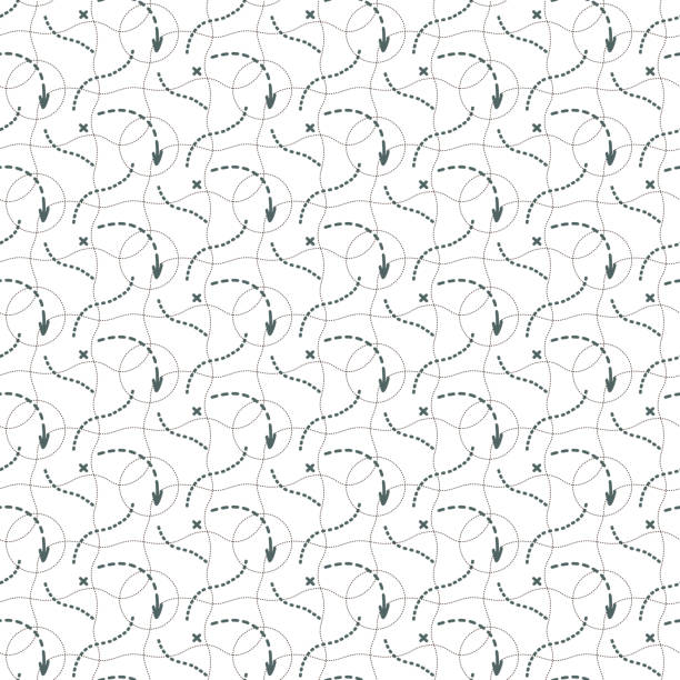абстрактный бесшовный узор со стрелками направления. монохромная минималистичная текстура карты. геометрический фон. вектор - geometric shape shredded backgrounds pattern stock illustrations