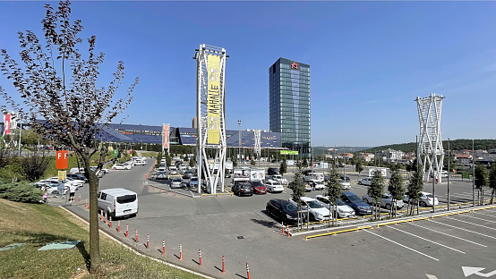 umraniye,istanbul,turkey-september 18,2021.open air mall. The view from the Buyaka and Meydan shopping center with its modern architecture and retail stores on the Asian side of Istanbul.