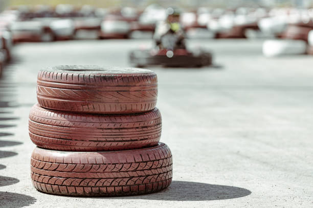 istock karting on the track marked with painted tires 1357392766