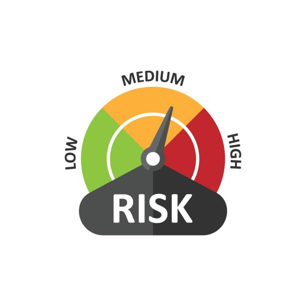 Risk meter icon in flat style. Rating indicator vector illustration on white isolated background. Fuel level sign business concept. Risk meter icon in flat style. Rating indicator vector illustration on white isolated background. Fuel level sign business concept. risk stock illustrations