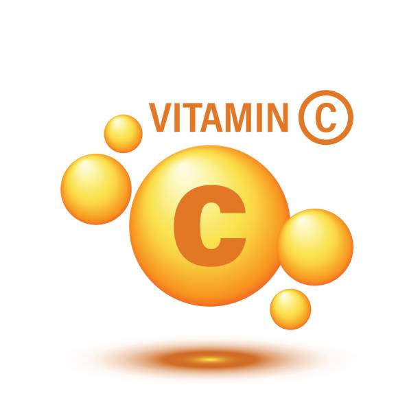 Vitamin C icon in flat style. Pill capsule vector illustration on white isolated background. Drug business concept. Vitamin C icon in flat style. Pill capsule vector illustration on white isolated background. Drug business concept. vitamin a nutrient stock illustrations