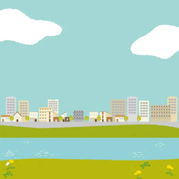 Vector illustration of View of the city from the riverbank