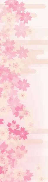 Vector illustration of Spring big sale banner set, Japanese style image with cherry blossoms and haze, 160x600