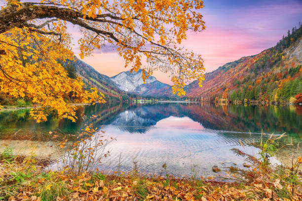 istock Stunning autumn scene of Langbathsee lake 1357400555