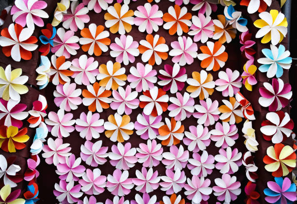Colorful flower paper shaped patterns decoratived on wall background