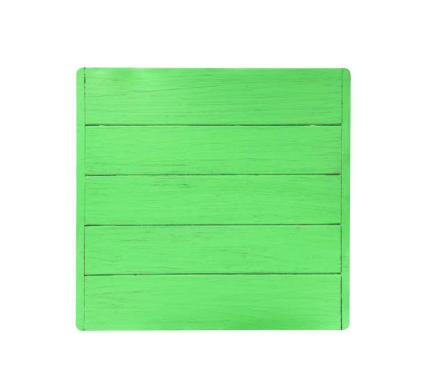 istock Green plank table wall top view isolated on white background , clipping path 1357404945