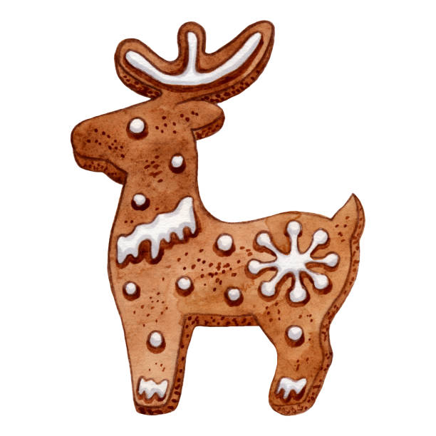 istock Watercolor gingerbread in shape of reindeer isolated on white background. Xtmas, New year element for greeting cards, textile, wrapping paper, banners, sticker design, kids playroom wall decor 1357406537