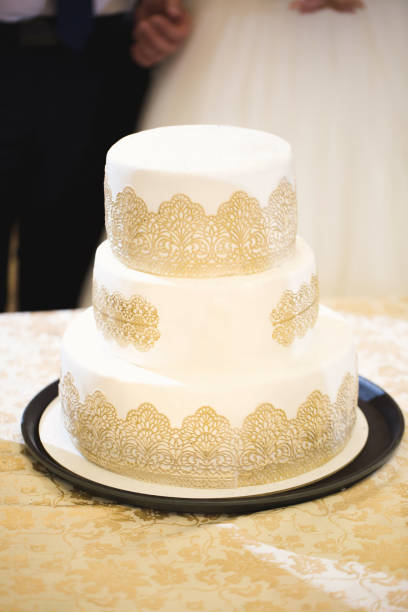 Beautiful wedding cake for the newlyweds at the wedding.  A birthday cake at a banquet.