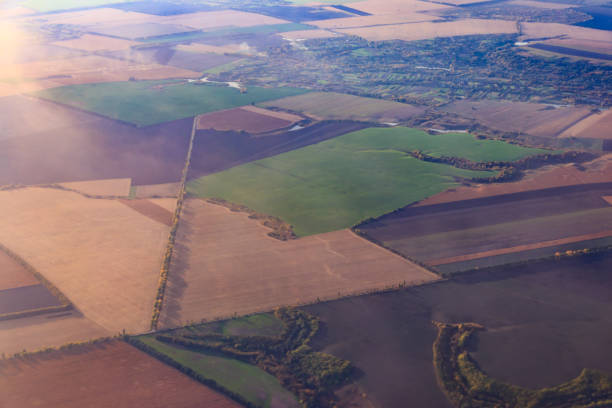 istock Aerial view of the fields and river 1357407505