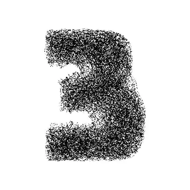 Vector illustration of Decorative number 3 made of particles isolated on white background. Vector illustration