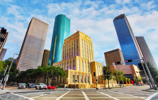 City hall with skyscrapers in Houston city, Texas - USA stock photo