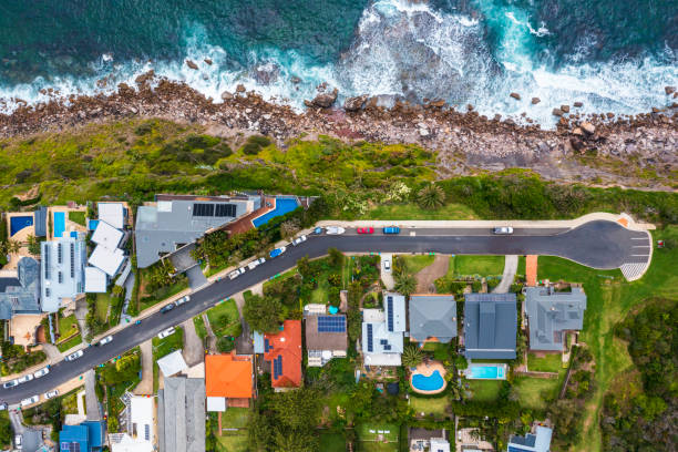 Suburban roof tops with beach