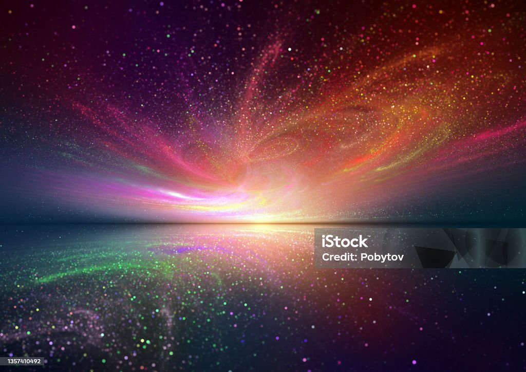 Outer space fantasy starry sky to the horizon Origins Stock Photo