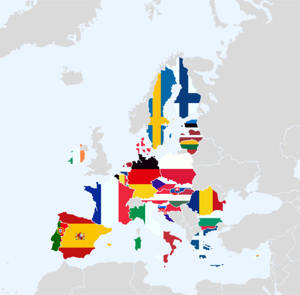 欧州連合加盟国の旗の地図。ベクターの図。 - denmark map flag europe点のイラスト素材／クリップアート素材／マンガ素材／アイコン素材