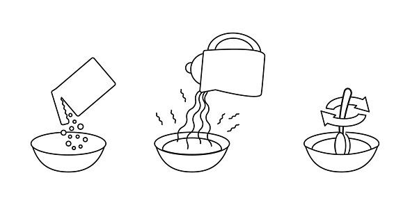 Cooking Process Map Drawing Stepbystep Cooking Guide Cooking Method In Three Stages Black And White ...