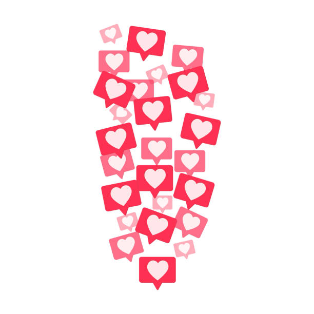 istock Flying red hearts on a white background. Blogging. Stream. Likes online. Social media concept. Vector illustration 1357412410