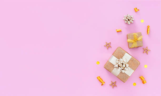 istock banner composition decor gifts on a pink background top view with place for text 1357413612