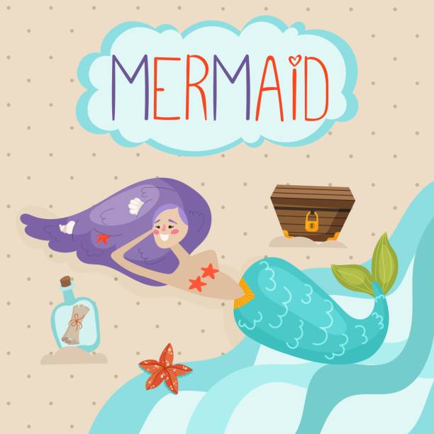 istock Vector banner fairytale mermaid on the seashore in children's cartoon style. 1357414683
