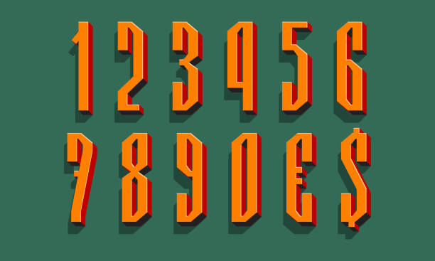 istock Precise orange red black 3d numbers and currency signs with shadow. Volumetric display font. 1357417173