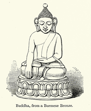 Vintage illustration Statue of a Buddha from a Burmese Bronze