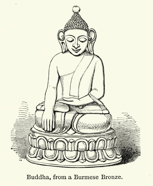 Statue of a Buddha from a Burmese Bronze vector art illustration