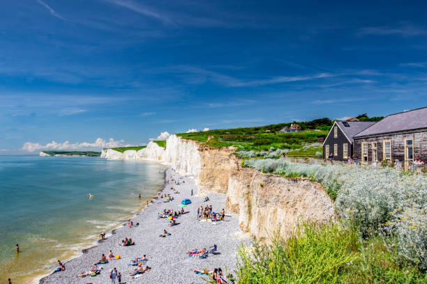 Beautiful Coastline of The Seven Sister Chalk Cliff, East Sussex, Eastbourne , England, United Kingdom Beautiful Coastline of The Seven Sister Chalk Cliff, East Sussex, Eastbourne , England, United Kingdom brighton england stock pictures, royalty-free photos & images