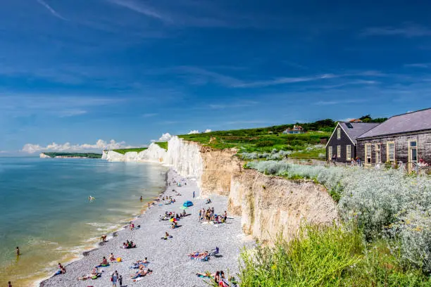Beautiful Coastline of The Seven Sister Chalk Cliff, East Sussex, Eastbourne , England, United Kingdom