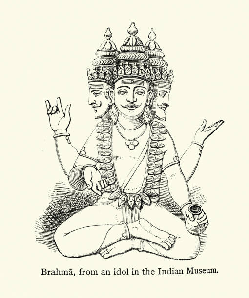 Brahma, Hindu creation god, the triple deity of supreme divinity that includes Vishnu, and Shiva Vintage illustration Brahma, Hindu creation god, the triple deity of supreme divinity that includes Vishnu, and Shiva brahma illustrations stock illustrations