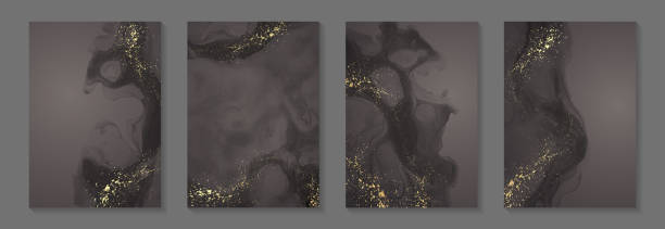 istock Watercolor background with abstract black ink waves and golden splashes. 1357423042