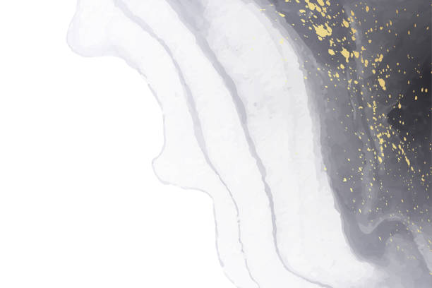 istock Watercolor background with abstract black ink waves and golden splashes. 1357423052