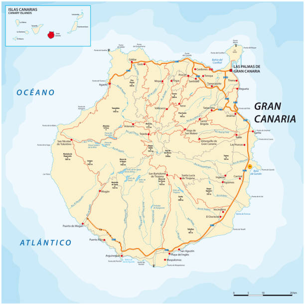 stockillustraties, clipart, cartoons en iconen met vector road map of canary island gran canaria - gran canaria