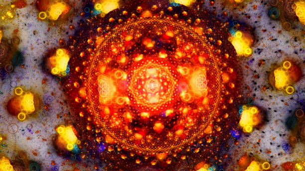 fondo abstracto de núcleo atómico ardiente y brillante - nanotechnology fractal science mathematics fotografías e imágenes de stock