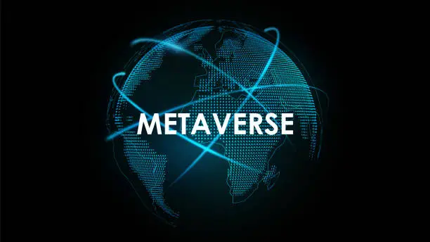 Vector illustration of Metaverse digital virtual reality world technology with 3d hologram globe, vector illustration