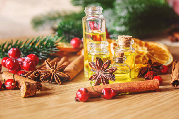 istock Christmas essential oils in a small bottle. Selective focus. 1357429273