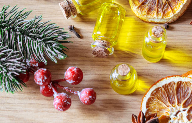 istock Christmas essential oils in a small bottle. Selective focus. 1357429363