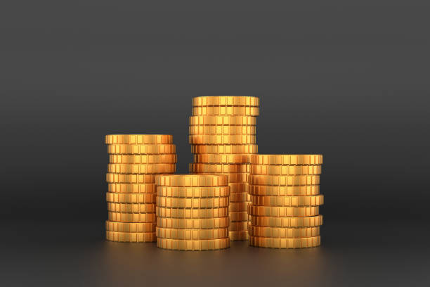 istock Golden coins banner design. 3D rendering. 1357432836