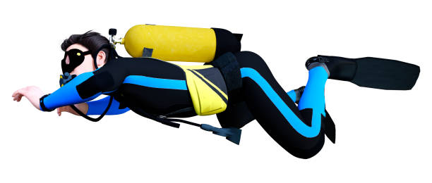 istock 3D illustration male diver on white 1357433526