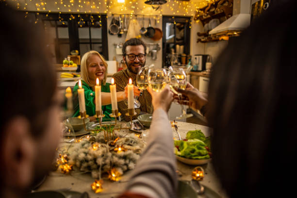 istock Friends on new year dinner party 1357434372