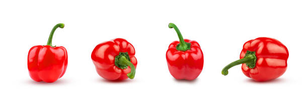 pimiento rojo fresco y jugoso. aislado sobre un fondo blanco. varias opciones. - pepper bell pepper growth ripe fotografías e imágenes de stock