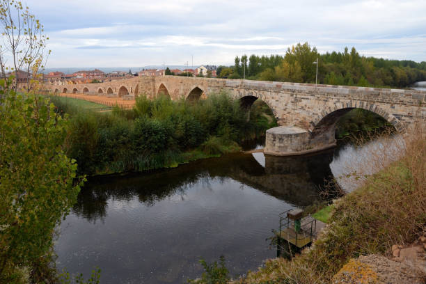 istock Orbigo Bridge (Puente de Órbigo), an important landmark for pilgrims between Leon and Astorga 1357434899