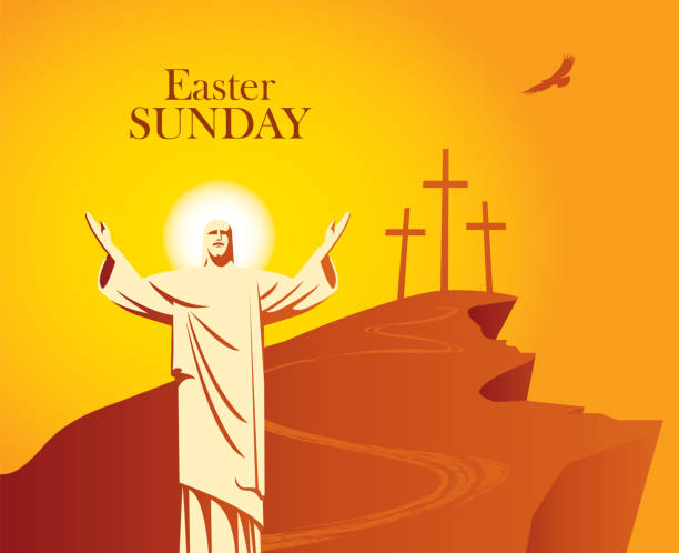 ilustrações de stock, clip art, desenhos animados e ícones de easter banner with the resurrected jesus christ - redemption center