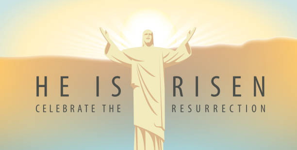 ilustrações de stock, clip art, desenhos animados e ícones de easter banner with jesus christ and inscription - redemption center