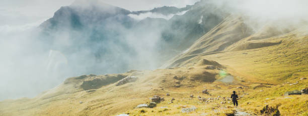 istock Man walk in mountain. Trekking in nature. 1357439451