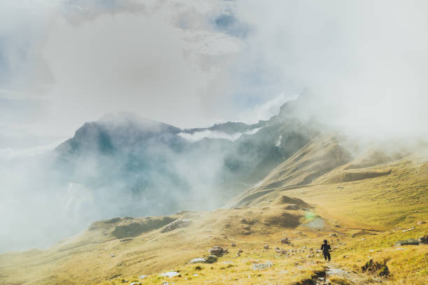 istock Man walk in mountain. Trekking in nature. 1357439454