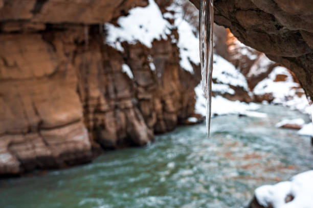 Icicles in a mountain canyon