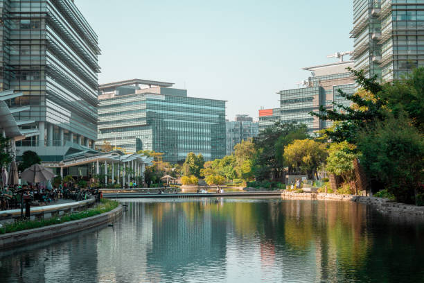 istock lake surrounded by modern business buildings 1357441566